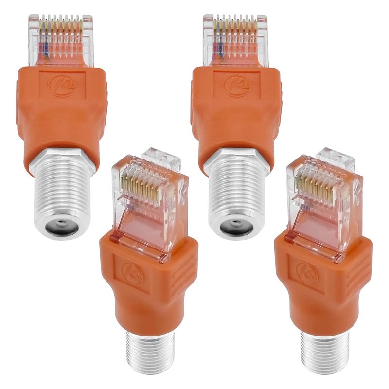 ZDRU 4PCS F-Type Female to RJ45 Male Coaxial Converter Ethernet Adapter, Coax Straight Connector for Cable Line Tester Monitor Digital Signal Compatible, Orange - Image 1